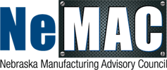 NeMAC logo with bold white text on a gray textured background, featuring a blue semicircle.