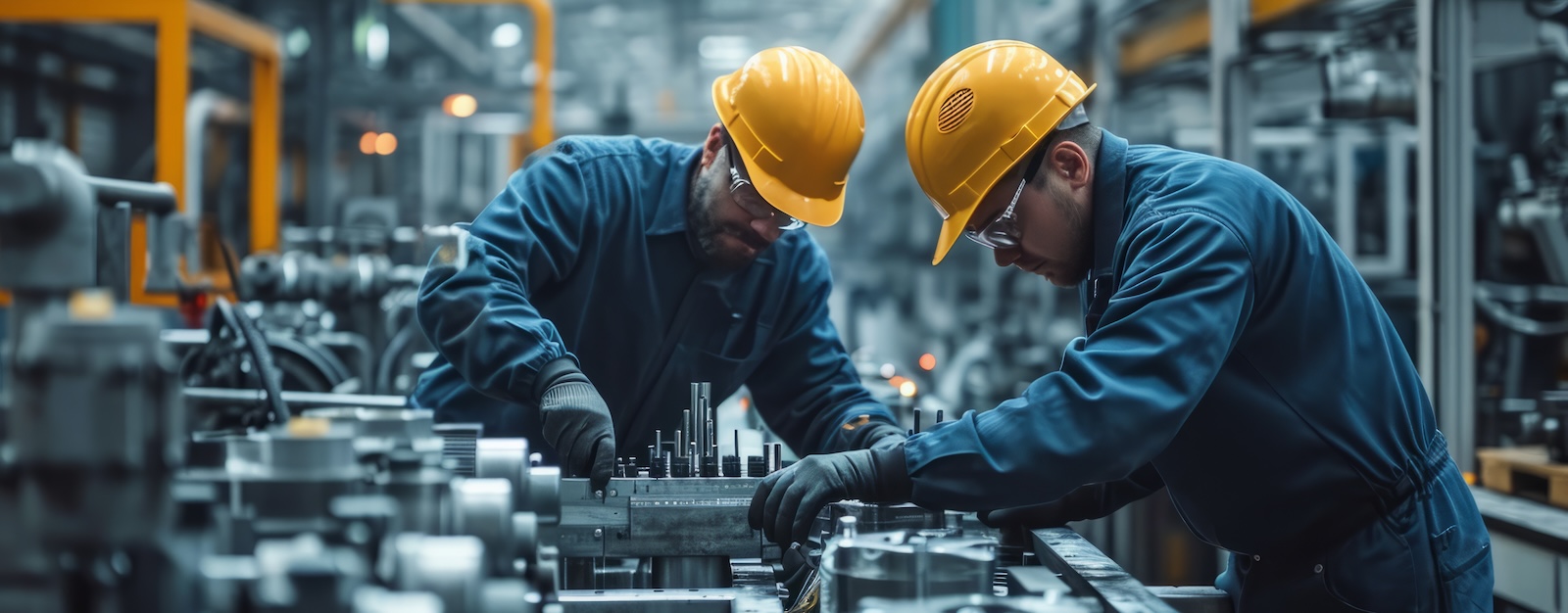 Two workers on assembly line