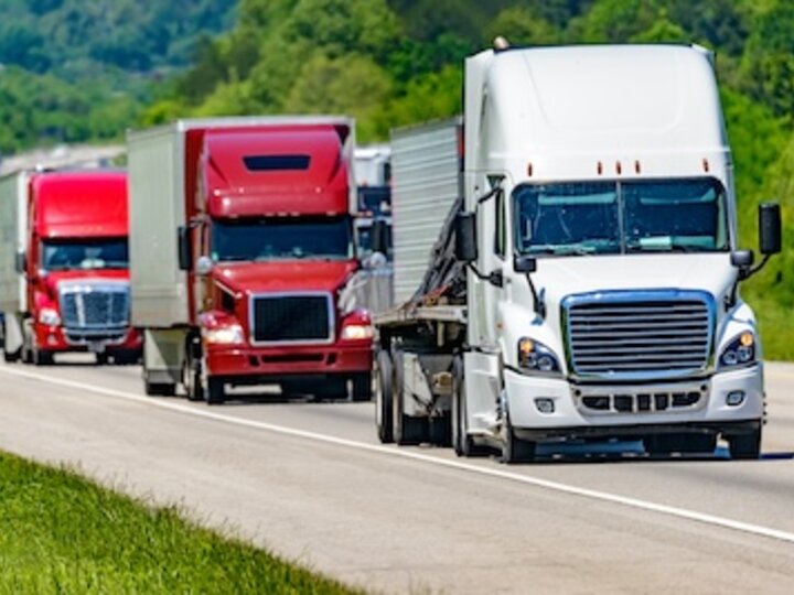 Line of semi trucks