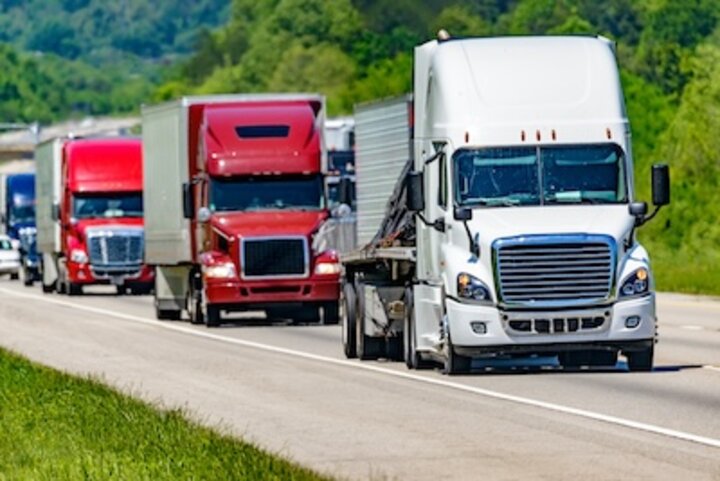 Line of semi trucks